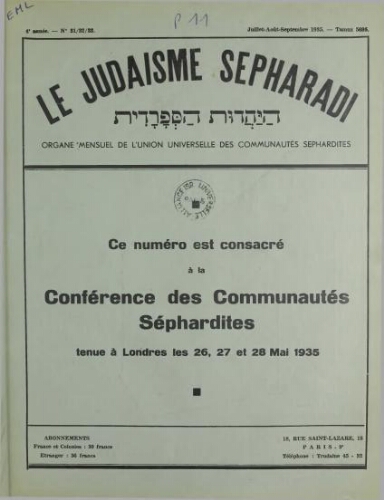 Le Judaïsme Sephardi N°31-33 (01 juillet 1935)